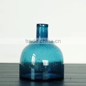 Hand Blown Colored Bubble Glass Vase-Turquoise Blue thumbnail-1