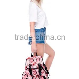2016 3d Printed Lips Dot Tongue Vintage Canvas Rucksacks Cute School Satchel Rucksack Backpack Campus Bag thumbnail-4
