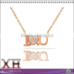 Fashion Fancy Rose Gold Plated I Love You Heart Crystal Necklace thumbnail-1