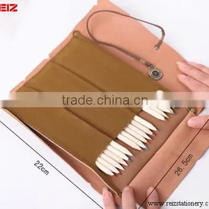 Leather Pen Bag for Color Pencil or Kids Use With Map thumbnail-2