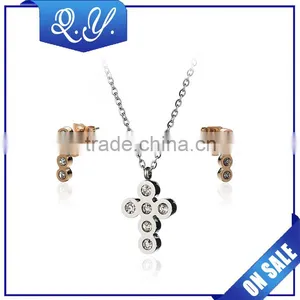 Surgical Stainless Steel Jewelry Set Cross Design Cheap Necklace and Earring Sets thumbnail-1