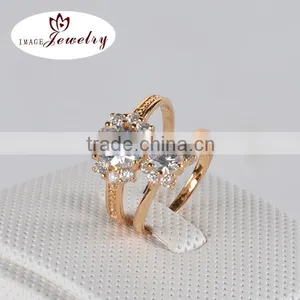 Fashion Silver Couple Ring With Prong Setting Rhodium Plated CZ Diamond thumbnail-1