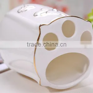 Set of 5 Bone China Bathroom Set-Lotion Dispenser, Toothbrush Holder,Two Tumbler Cups,Soap Dis thumbnail-3