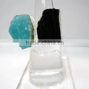 Amazonite and Black Tourmaline Raw Gemstone 925 Sterling Silver Ring thumbnail-1