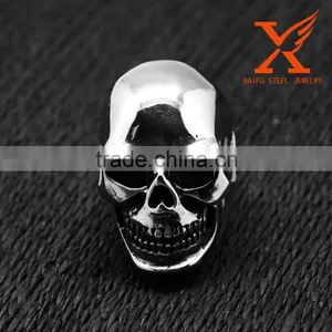 In Stock Hot Sale Item Mens Style Wholesale Stainless Steel Punk Smooth Middle Knuckle Paver Higt Polishing Skull Rings thumbnail-1