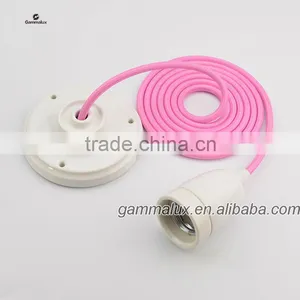 Hot Sale E27 Lamp Holder,Porcelain Ceiling Rose Lamp Holder With Color Textile Cord thumbnail-2