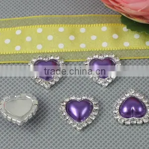 Small Flat Back Purple Heart Shaped Rhinestone Fashion Button 2308DP14 thumbnail-1