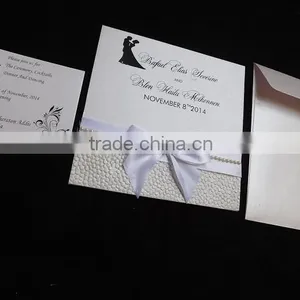 White Metallic Wedding Card With Pearls and Ribbon thumbnail-1