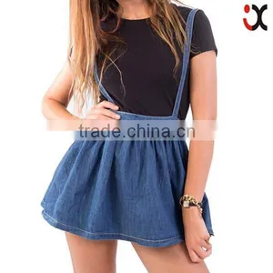 Fashion Ladies Crosshatch Denim Jeans Short Women Skirt With Braces JXQ820 thumbnail-1
