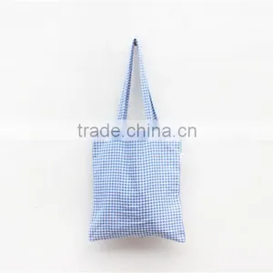 Blue Plaid Zipper Canvas Handbag,canvas Bag thumbnail-2