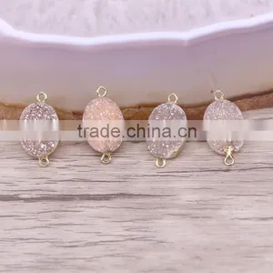 Gold Plated Oval Natural Agate Titanium Druzy Connectors Beads Jewelry Craft thumbnail-4