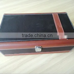 Chinese Factories Wholesale Custom High-grade PU Leather 2 Bottles of Red Wine Box, Black Gift Box thumbnail-1
