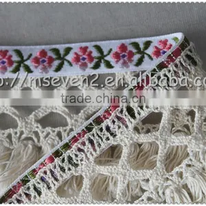 5.7cm Fringed Cotton Jacquard Webbing, Jacquard Tape With Cotton Tassel Wholesale thumbnail-3