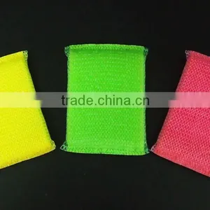 2016 New Kitchen Cleaning Sponges Pink Green Yellow Nylon Scouring Pad With Mesh thumbnail-2