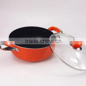 High Quality Orange 16/18/20/22CM Die Casting Aluminum Cookware Set With Glass Lid thumbnail-3
