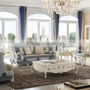 Solid Wood Living Room Furniture Vase and Flowers Carving Design Fabrice Sofa Set thumbnail-1