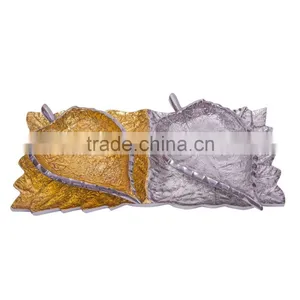 Cast Aluminium Leaf Shape Bowl With Tray In Gold And Silver Enamel Available In Other thumbnail-1