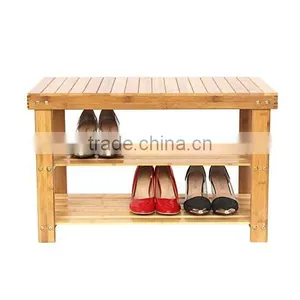 2 Tier Natural Bamboo Shoe Rack Bench Storage Organiser Holder 70 x 28 x 45cm thumbnail-1