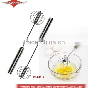 Durable Kitchen Utensil Cooking Egg Tools Stainless Steel Hand Push Egg Beater Whisk Blender 10-inch thumbnail-1