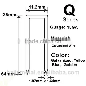 Crown: 11.2mm 15GA Q NAILS Series Staples, Q64, Q50, Q45, Q38, Q32, Q28, Q25 Heavy Staples thumbnail-1