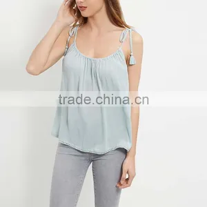 New Fashion Women Casual Tops Mint Green Tie Strap Tank Tops HSB9306 thumbnail-1