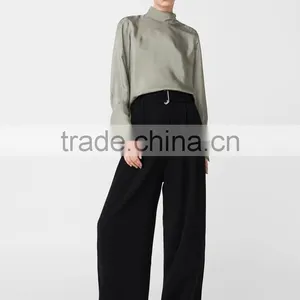 Autumn Women's Shirts Blouses 2017 100% Viscose Rounded Neck Long Sleeve Blouses thumbnail-3