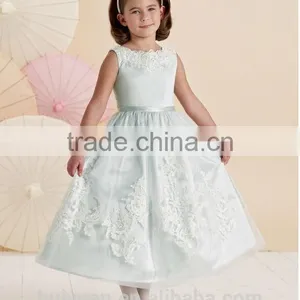 Lovely Satin off Shoulder Baby Gown Lace Discount Flower Girl Derss thumbnail-2