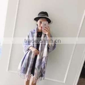 Popular Style Girl Scarf Spring and Autumn Grid Imitated Cashmere Material Useful for Nearly Any Occasion Ladies Cappa thumbnail-4