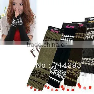 New Fashion Women's Snow Pattern Braided Knit Fingerless Arm Long Gloves Warmer 7912 thumbnail-1
