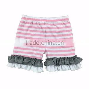 2017 Wholesale Children's Boutique Clothing Pink and White Stripe Ruffle Shorts Double Ruffle Icing Shorts thumbnail-1