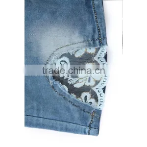 Most Fashion Super Soft Elastic Waisrband Strentch Printed Lace up Jeans for Kids thumbnail-5