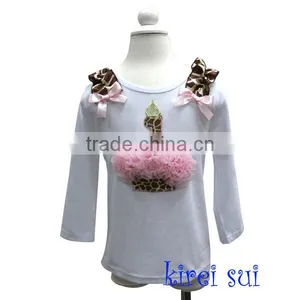 Brown Giraffe Light Pink 1st Birthday Cupcake White Long Sleeves Tops 1-7Y thumbnail-1