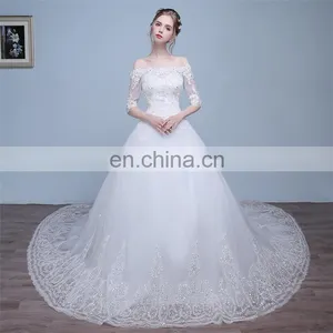 HS1624 2017 Bling Wedding Dress China Long Train Sequined Appliqued Embroidery Bridal Ball Gown thumbnail-1