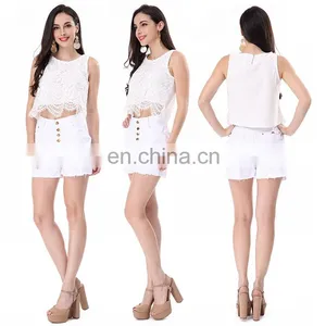 Wholesale Women Sexy White Lace Sleeveless Crop Tops thumbnail-1