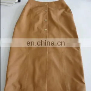 Ladies Genuine Sheep Leather Skirt With Button in Front thumbnail-1