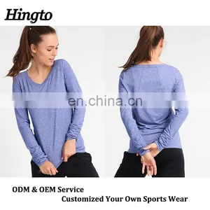 Pofessional Blank Design Women Long Sleeve Fitness Shirts Gym Custom Logo in Bulk With Thumb Cuffs thumbnail-1
