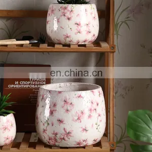 Korea Garden Outdoor Medium Plant Pot Pink Flower Pattern Indoor Custom Flower Pots White for Weddings thumbnail-5