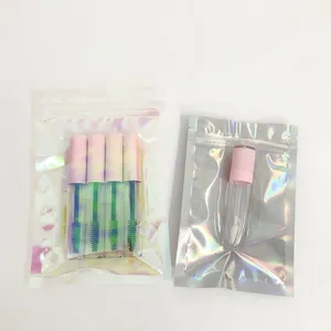 Holographic Plastic Transparent Bag Food Packaging Zip Lock Bag Gold Cosmetic Transparent Plastic Bag thumbnail-3