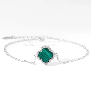 S925 Sterling Silver Four-leaf Clover Bracelet Women's Agate Zircon Bracelet Simple Style Jewelry thumbnail-1