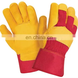 Red Cotton Back Yellow Cow Grain Leather Work Gloves Factory thumbnail-1