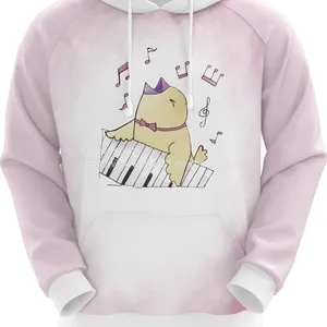 Pink and White Customized Sublimation Hoodie With Cute Bird Pattern thumbnail-1