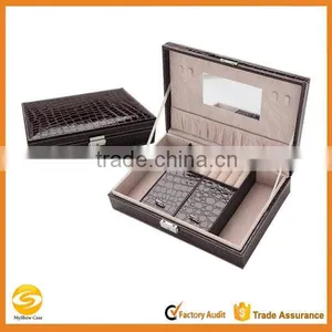 High Quality Black Leather Jewelry Box Watch Organizer,cosmetic Jewelry Storage Travel Case With Mirror and Lock thumbnail-1