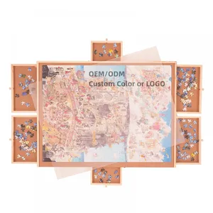 Wooden Jigsaw Puzzle Board Folding Table With Light With Sliding 4or6 Drawers Jigsaw 1000 Piece/1500pcs Foldable Puzzle Table thumbnail-2