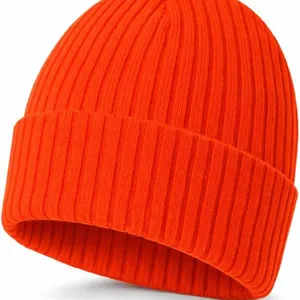 Blank Solid Color Cuffed Knit Beanie Hat Stretch Acrylic Winter Skull Cap Custom Logo Plain Warm Beanies Wholesale for Men Women thumbnail-5