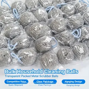 Hangable Oval Steel Wire Scrub Ball With Braided Lanyard Anti‑Rust No Loose Wire Kitchen Cleaning Supplies thumbnail-3
