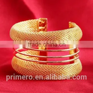 New Hight Quality Gold Wire Mesh Wide Open Cuff Bangle Punk Rock Bracelet Jewelry thumbnail-4