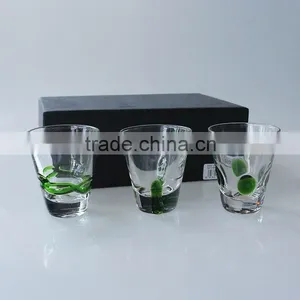 Leadfree Glass China Popular Open Mouth Green Garland Whisky Tumbler Shot Glass thumbnail-1