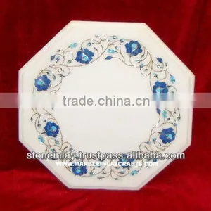 Lapiz Lazuli White Marble Inlay Table Top Pietre Dure Art Work thumbnail-1