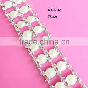 High Quality Rhinestone Beaded Trim, Pearl Cup Chain Work Design For Dresses (RT-4034) thumbnail-1