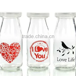 Small Colored Pudding Glass Milk Bottle thumbnail-2